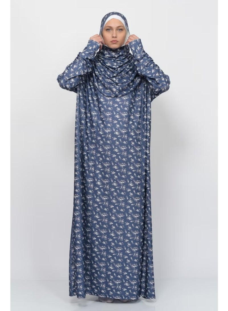 Altobeh Practical One Piece Floral Patterned Sleeves Removable Hijab Lycra Hijab Prayer Dress 990-0213 - Image 2